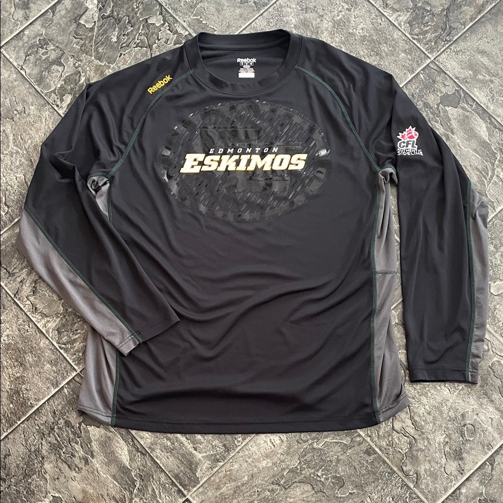 REEBOK CFL AUTHENTIC SIDELINE Edmonton Eskimos Long-Sleeve PlayDry Sporty Shirt